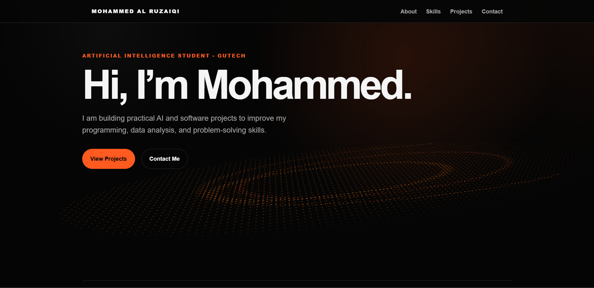 Desktop view of the first iteration of Mohammed Al Rizeiqi's portfolio website